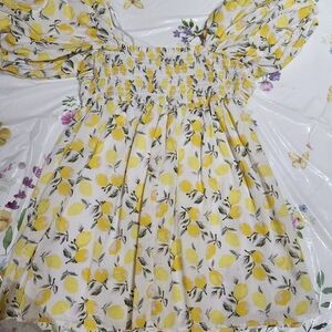 Trixxi Yellow and Green Smocked Sundress with Puff Sleeves